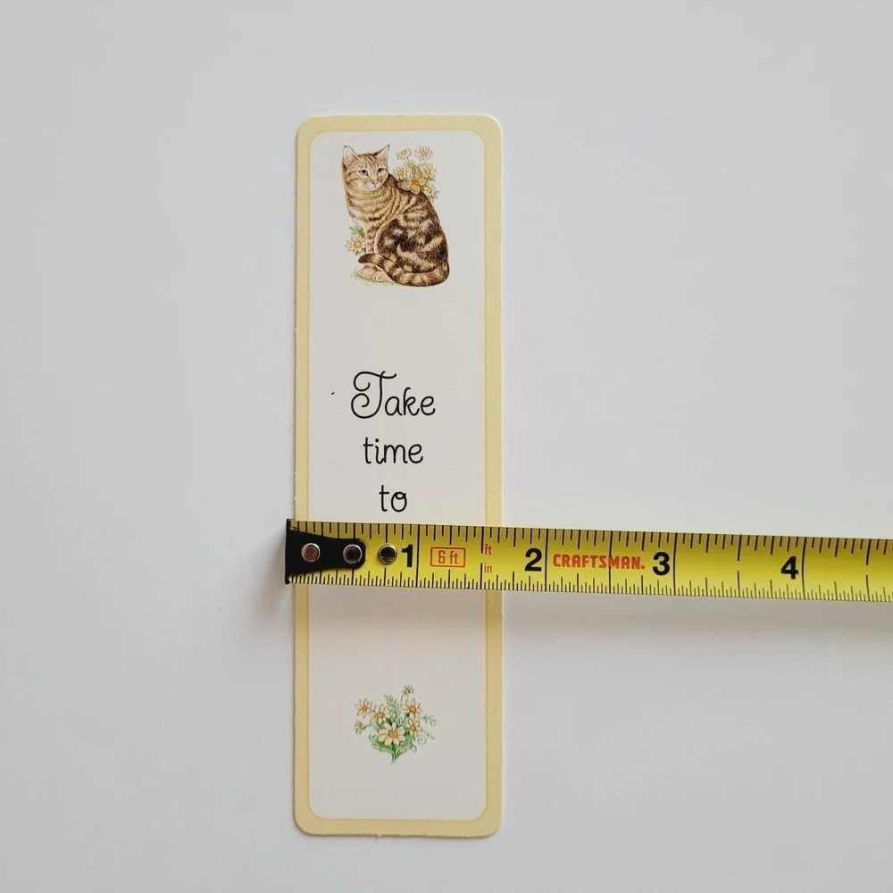 Vintage Tabby Cat paperboard Bookmark butterfly flowers Take Time Dream 80s/90s